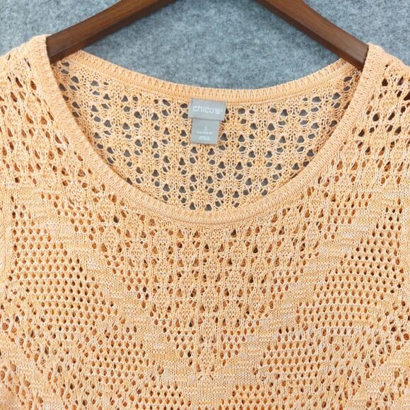 Chicos Sweater Sz XL Pullover Open Knit Crochet Lightweight Boho Chic Lagenlook - Picture 3 of 10